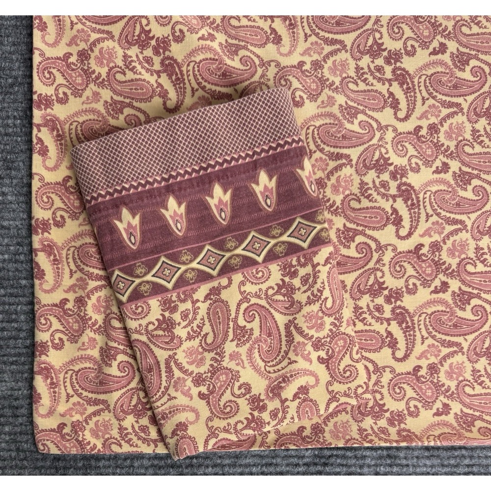 Vintage Paisley Boho King Pillowcase Pair Burgundy Tan Hippie Retro Maximalist
